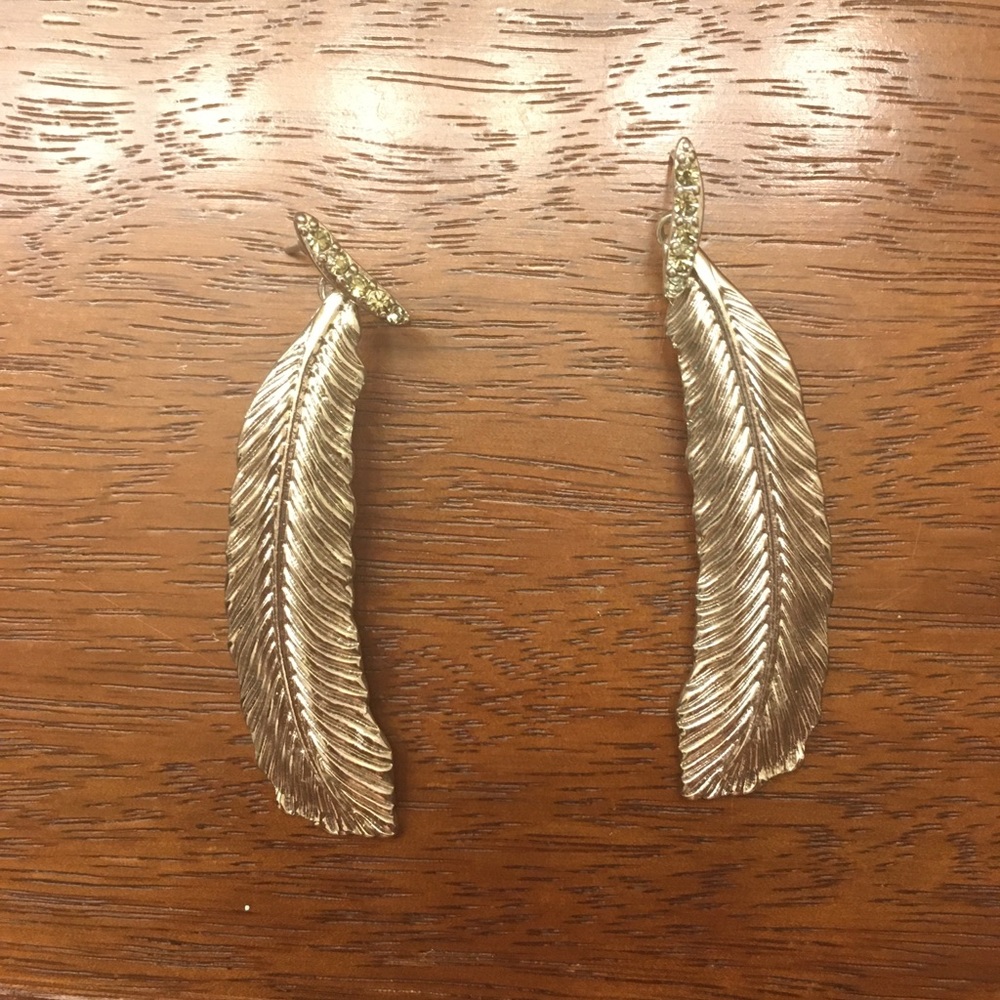 Silver-toned feather dangly earrings